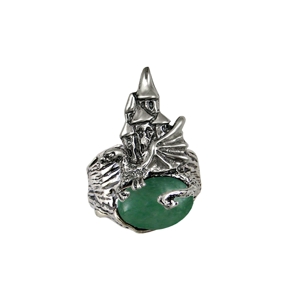 Sterling Silver Dragon And Her Castle Ring With Jade Size 9